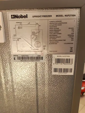 Nobel Upright Freezer Model NUF275SN