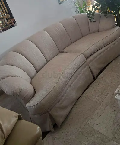 Beige Curved 3-Seater Fabric Sofa - Good Condition