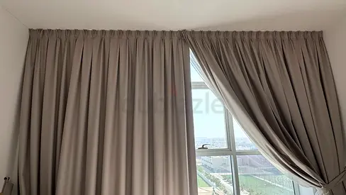 3x Gray Full-Length Curtains with Sheer Lining - Good Condition