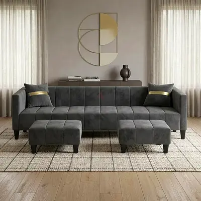 Charcoal Gray 3 seater sofa with 2 chaise