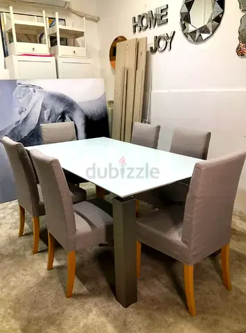 Parlin 6-Seater glass top Dining table with 6 chairs