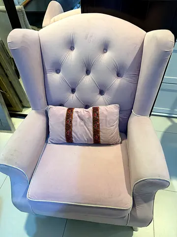 2 Light pink tufted wingback armchair with cushion - good condition