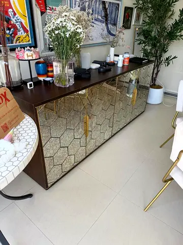 Large Mirrored Geometric Sideboard / Console Cabinet - Dark Wood Marina Home