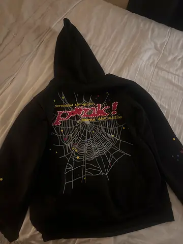 Black spider hoodie with web and crown graphic - casual pullover