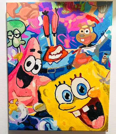 Hand-painted SpongeBob SquarePants-themed Acrylic Canvas Artwork