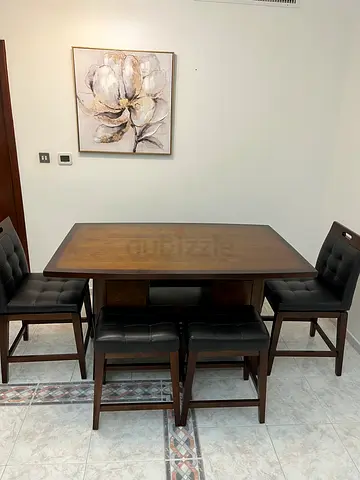 Wooden Dining Set with Upholstered High Chairs