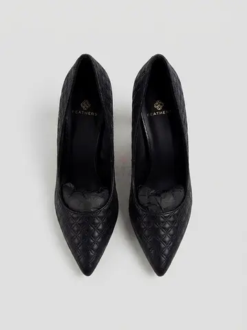 Brand New FEATHERS Black Quilted Stilettos (Size 41) - Never Worn