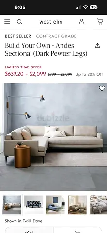 Westelm corner Andes sectional sofa