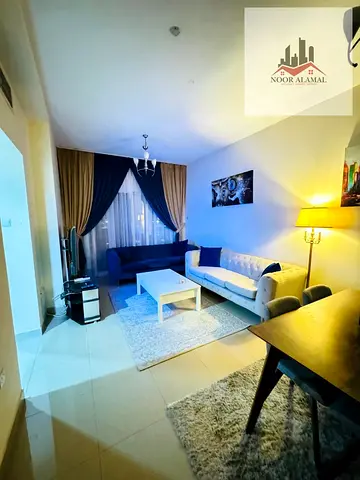 Sharjah, Al Taawun: Apartment with a bedroom, living room, kitchen, bathroom, and balcony.