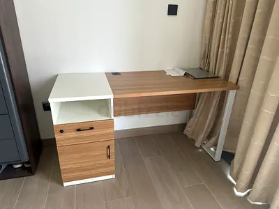 Compact Wood Finish Study Desk with Chair