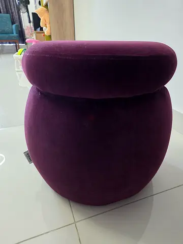 Purple Velvet Round Ottoman Pouffe - Compact Seat/Footstool