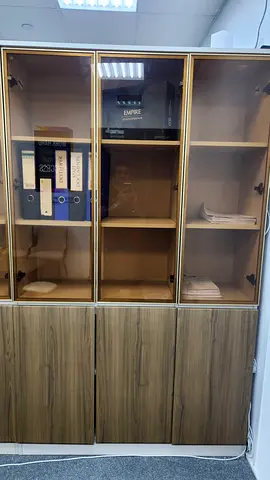 3 Door Wood and Glass Office Storage Cabinet Flawless Condition