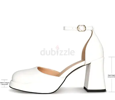 White leather ankle-strap block heel shoes, size 41