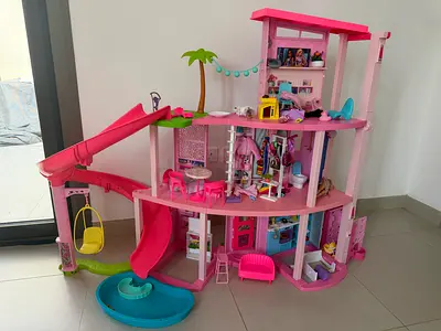 Barbie Large 3-level Pink Dollhouse with Slides and Accessories