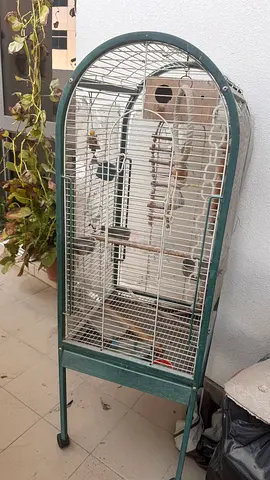 Large metal bird cage for parrots, cockatiels with stand and full accessories, toys and nest.