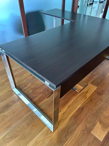 Dark Wood Office Desk with Chrome Legs - Modern Executive Table