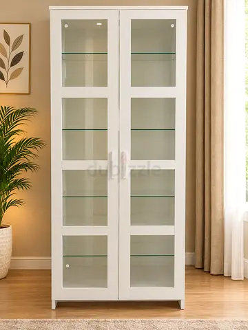 White Glass Door Display Cabinet with Adjustable Shelves