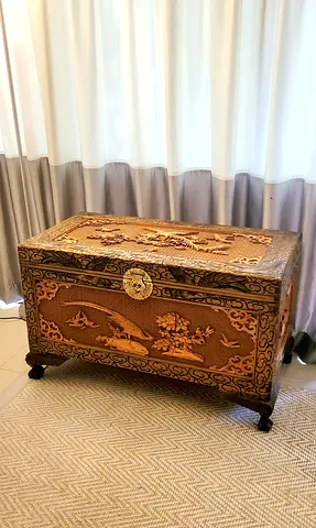 Rare Vintage Chinese Carved Camphor Trunk Chest (1978/79) – Great Condition