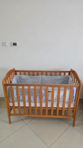 Solid Wood Baby Crib with Mattress - Light Oak Finish
