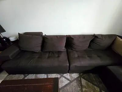 Large brown 6-seater fabric sofa - good condition