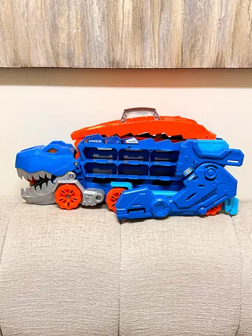 Hot Wheels track set — orange & blue race launcher (used)
