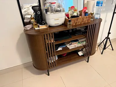 Wooden Sideboard Cabinet with Open Shelves - Compact Console