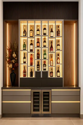 Modern Built-in Home Bar Cabinet with Lighting