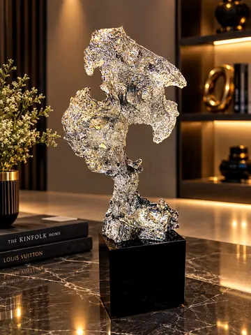 Unique Pyrite Mineral Sculpture on Black Marble Base - Decorative Collectible