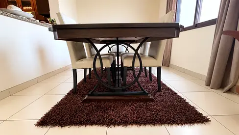 Solid Wood Dining Table Set with 6 PU Leather Chairs - Seats 6