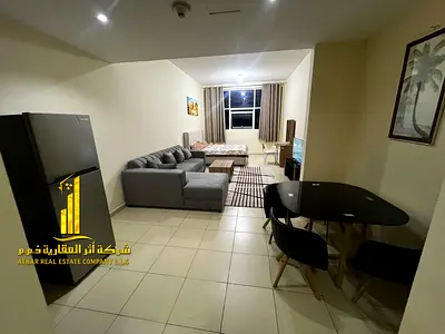 Luxury second-occupancy studio with separate kitchen and open view. Fully furnished. ✨ Ajman One Tower. For monthly rent. Rent includes