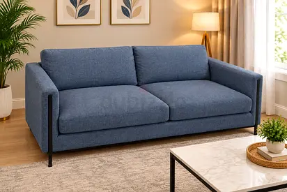 Modern Blue 3-Seater Fabric Sofa