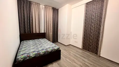 Dark wood double bed frame with mattress — good condition