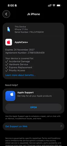 iPhone 17 Pro with Active AppleCare+ (Warranty until Nov 2027)