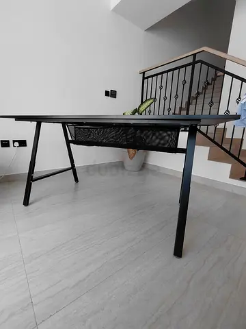 Black Metal Office/Study Table with Mesh Shelf - Good Condition