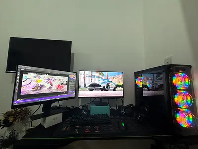 Gaming pc with RGB case, dual monitors,Utgent sale