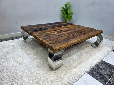 Rustic Reclaimed Wood Coffee Table with Chrome Legs