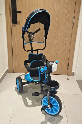 Blue 3-in-1 Push Tricycle with Canopy and Parent Handle - Good Condition