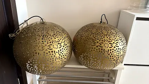 Pair of large Moroccan-style brass pendant lights (set of 2)