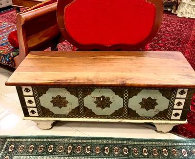 Wooden Painted Storage Chest / Coffee Table with Patterned Front