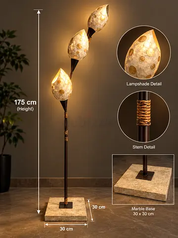 Modern Decorative Floor Lamp with Marble Base and 3 Leaf-Style Shades