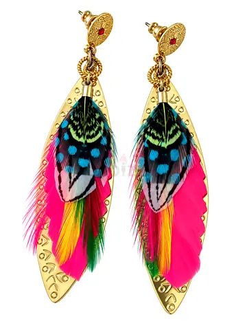 GAS Bijoux - Gold and Pink Feather Drop Earrings - 2k gold plated earrings with vibrant feathers