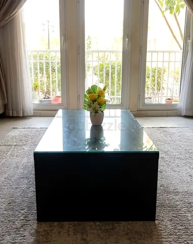 Minimalist Black Coffee Table with Glass Top