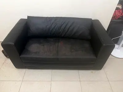 Black 2-Seater Faux Leather convertible Sofa / sofa bed Good for Small Living Areas
