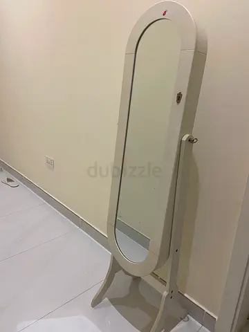 Free-standing Full Length Oval Cheval Mirror - White Wooden Frame