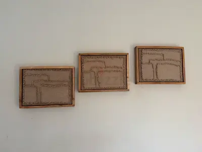 Set of 3 Framed Textured Wall Art Panels - Neutral Linen Finish