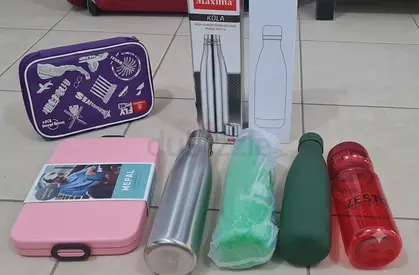 Brand new water bottles and lunch box
