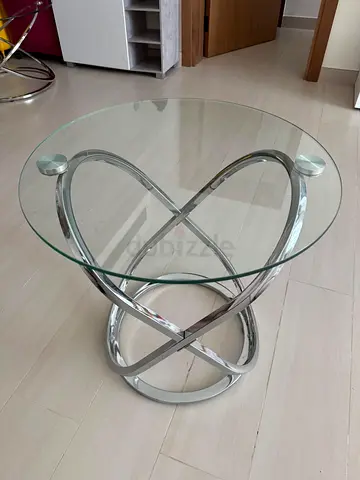 Glass Top Accent Side Table with Chrome Intersecting Base