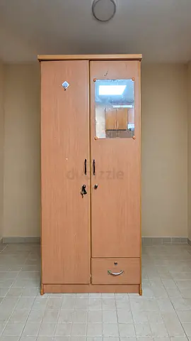 Two-door wooden cabinet storage cupboard with mirror and bottom drawer