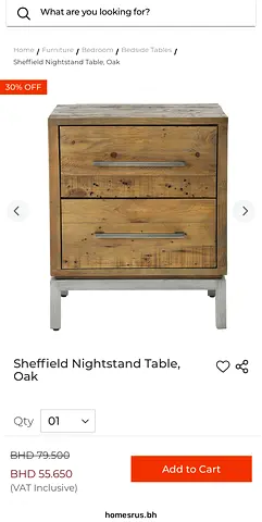 Pair of rustic Sheffield Nightstand Table, Oak (Home r us)