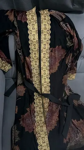 Black embroidered abaya/kaftan with gold trim, size M